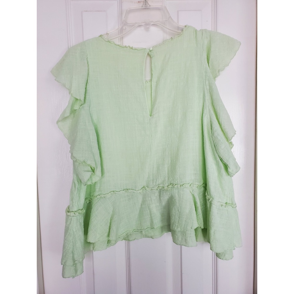 Maeve Anthropologie Blouse Green Ruffle Flutter Sleeve Peplum Boho Large - Picture 5 of 9